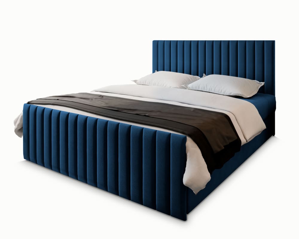 Masseno Boxspringbett 140x200 cm mit Matratze und Topper - Blau style modern Blau Stoff
