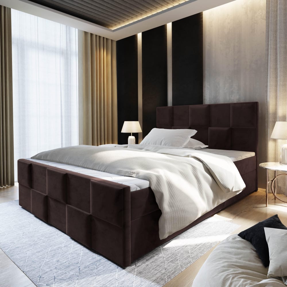 Boxspringbett 140x200 cm mit Matratze und Topper - Braun -