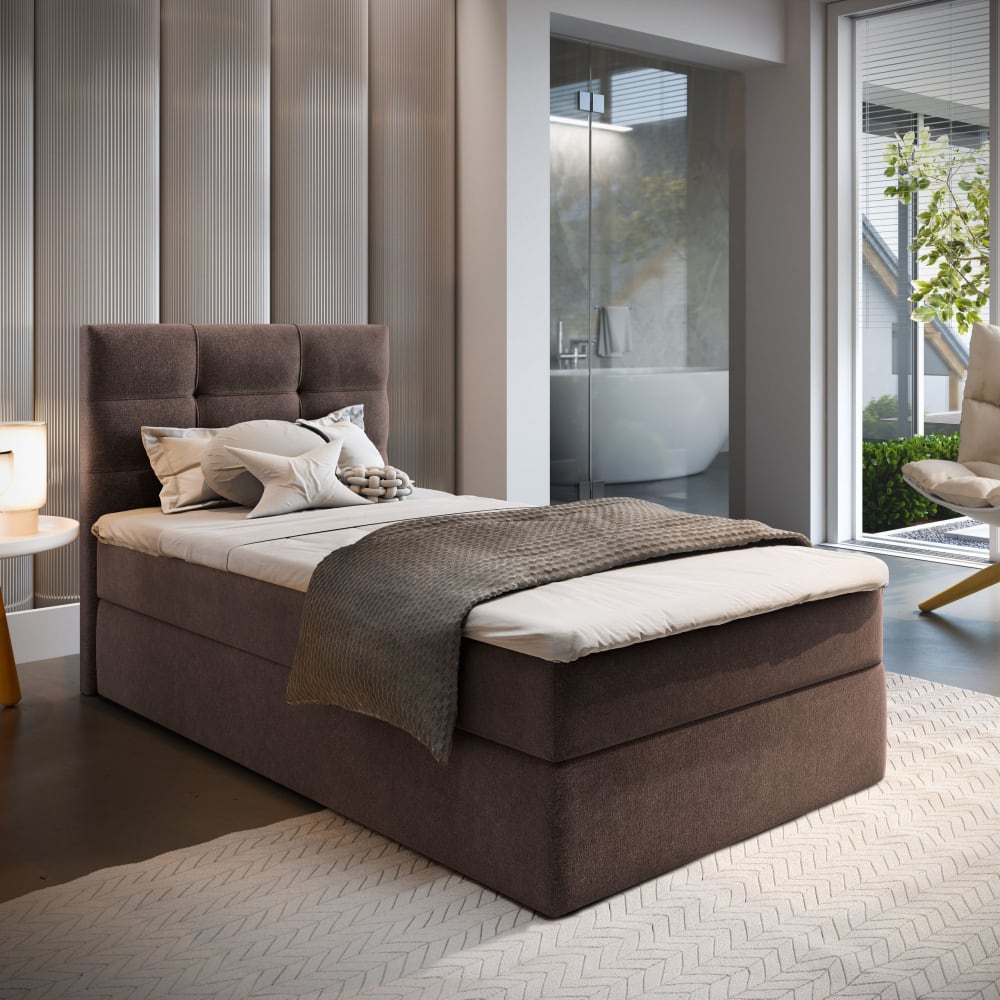 Boxspringbett 80x200 cm mit Matratze und Topper - Braun - Maisons