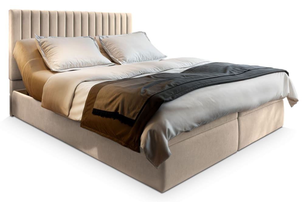 Masseno Boxspringbett 140x200 cm mit Matratze und Topper - Beige style modern Beige Stoff
