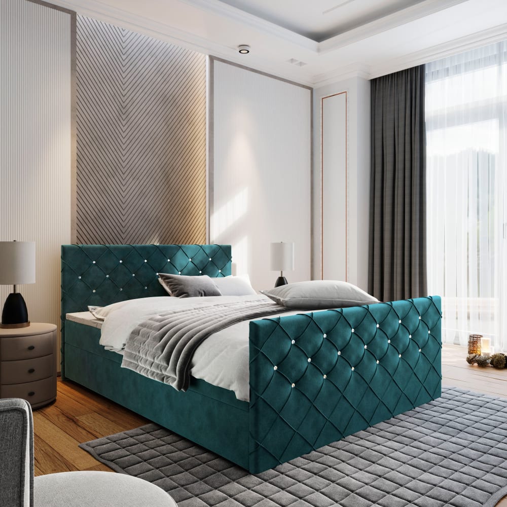 Boxspringbett 140x200 cm mit Matratze und Topper - Blau - Maisons