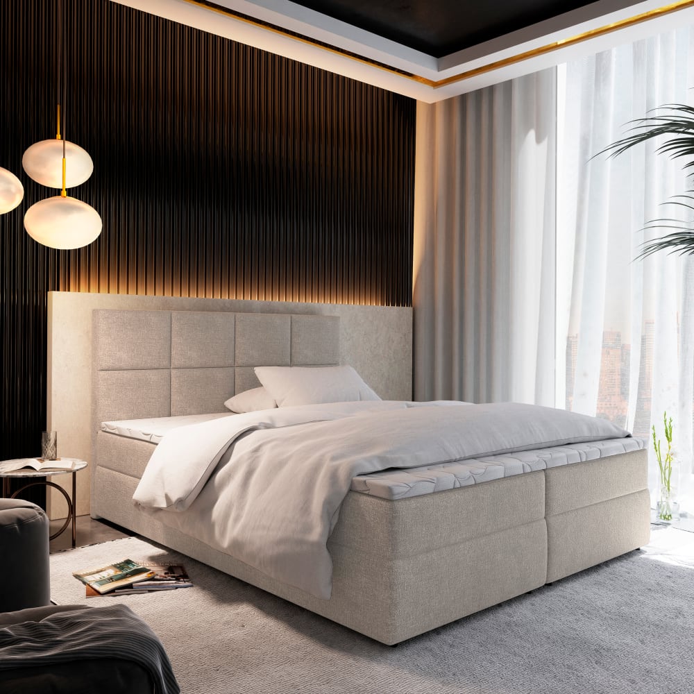 Boxspringbett 140x200 cm mit Matratze und Topper - Beige -