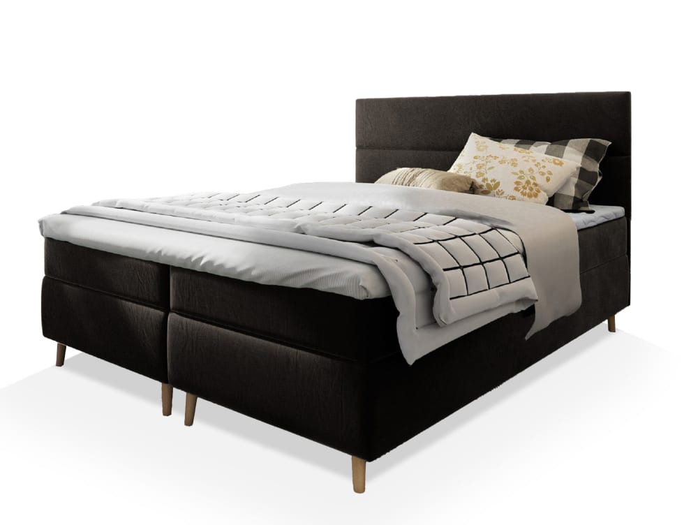 Masseno Boxspringbett 140x200 cm mit Matratze und Topper - Schwarz style modern Schwarz Stoff