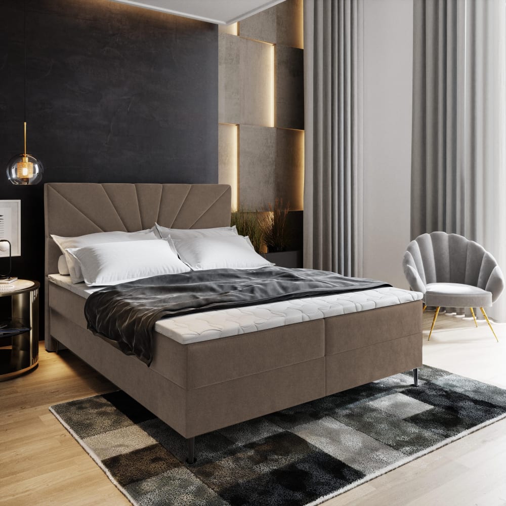Boxspringbett 140x200 cm mit Matratze und Topper - Braun -