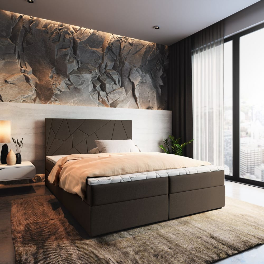 Boxspringbett 140x200 cm mit Matratze und Topper - Braun -