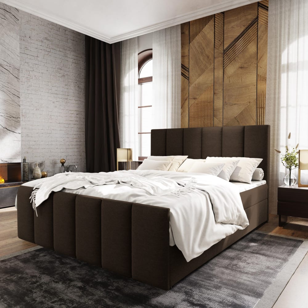 Boxspringbett 140x200 cm mit Matratze und Topper - Braun -