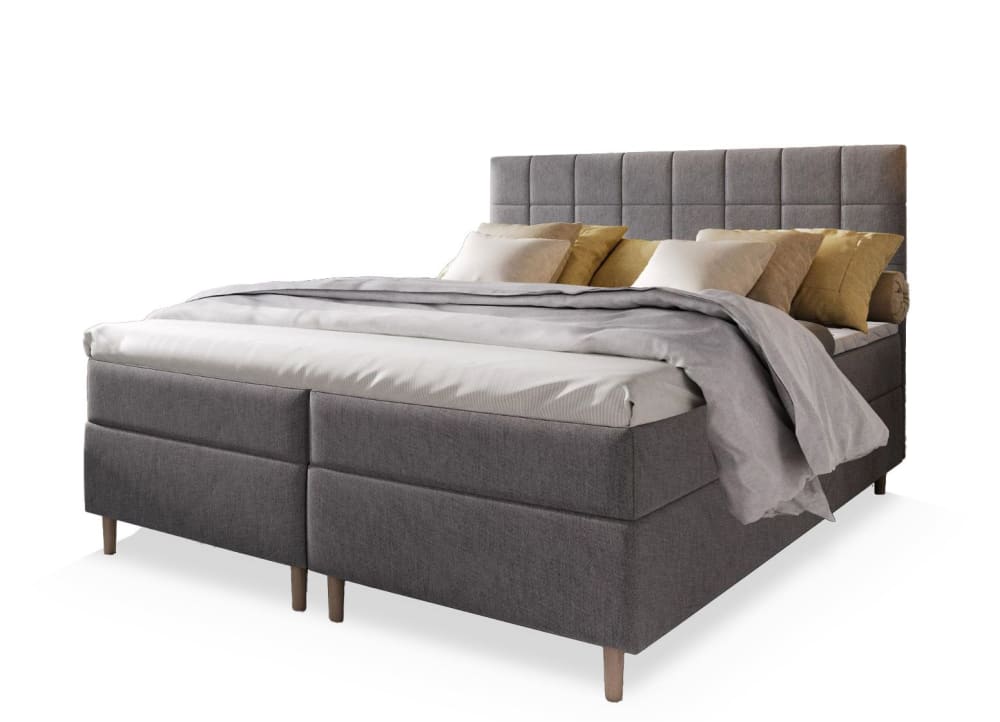 Masseno Boxspringbett 140x200 cm mit Matratze und Topper - Hellgrau style modern - Stoff