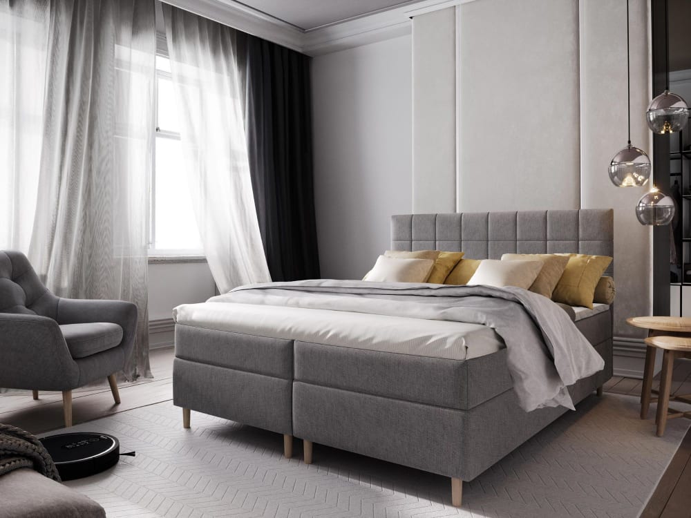 Boxspringbett 140x200 cm mit Matratze und Topper - Hellgrau -
