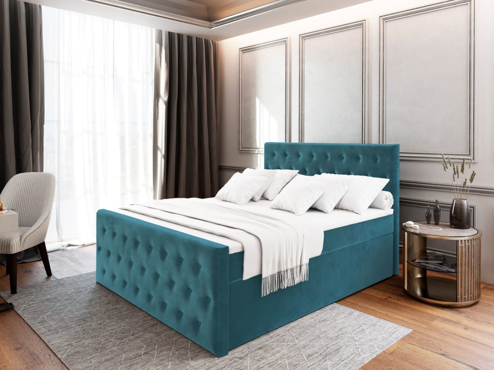 Boxspringbett 140x200 cm mit Matratze und Topper - Blau - Maisons
