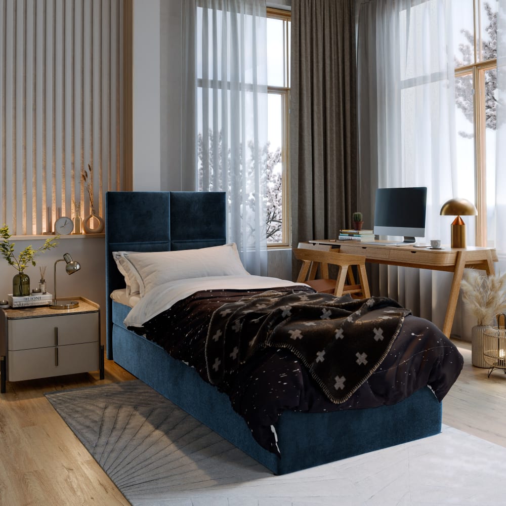 Boxspringbett 80x200 cm mit Matratze und Topper - Blau - Maisons
