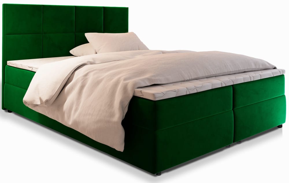 Masseno Boxspringbett 140x200 cm mit Matratze und Topper - Grün style modern Grün Stoff