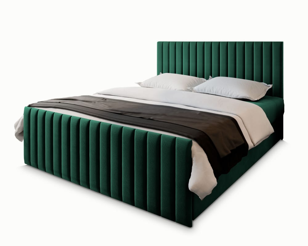 Masseno Boxspringbett 140x200 cm mit Matratze und Topper - Grün style modern Grün Stoff