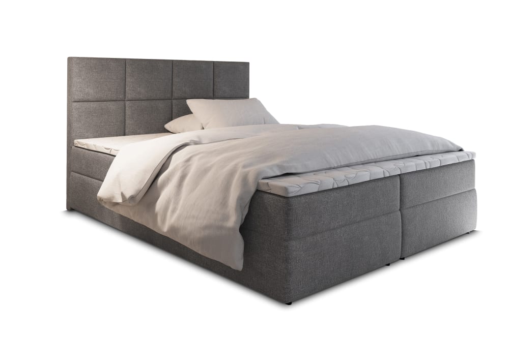Masseno Boxspringbett 140x200 cm mit Matratze und Topper - Grau style modern Grau Stoff