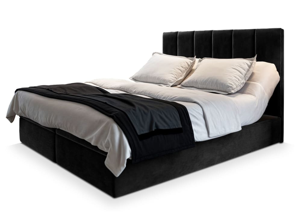 Masseno Boxspringbett 140x200 cm mit Matratze und Topper - Schwarz style modern Schwarz Stoff