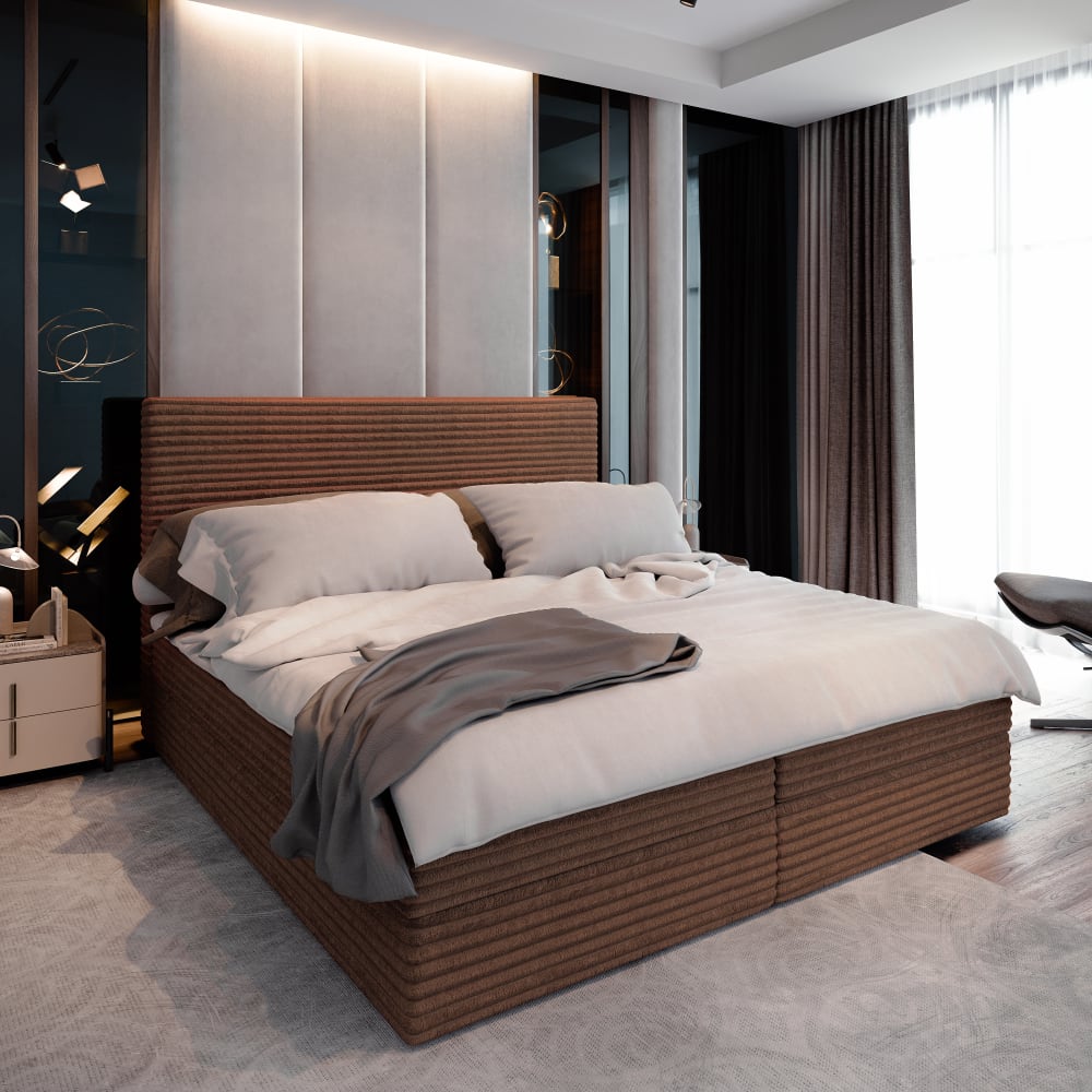 Boxspringbett 140x200 cm mit Matratze und Topper - Braun -