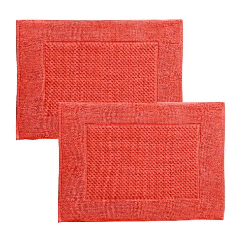 Lot de 2 tapis de bain en coton orange corail 60x90cm