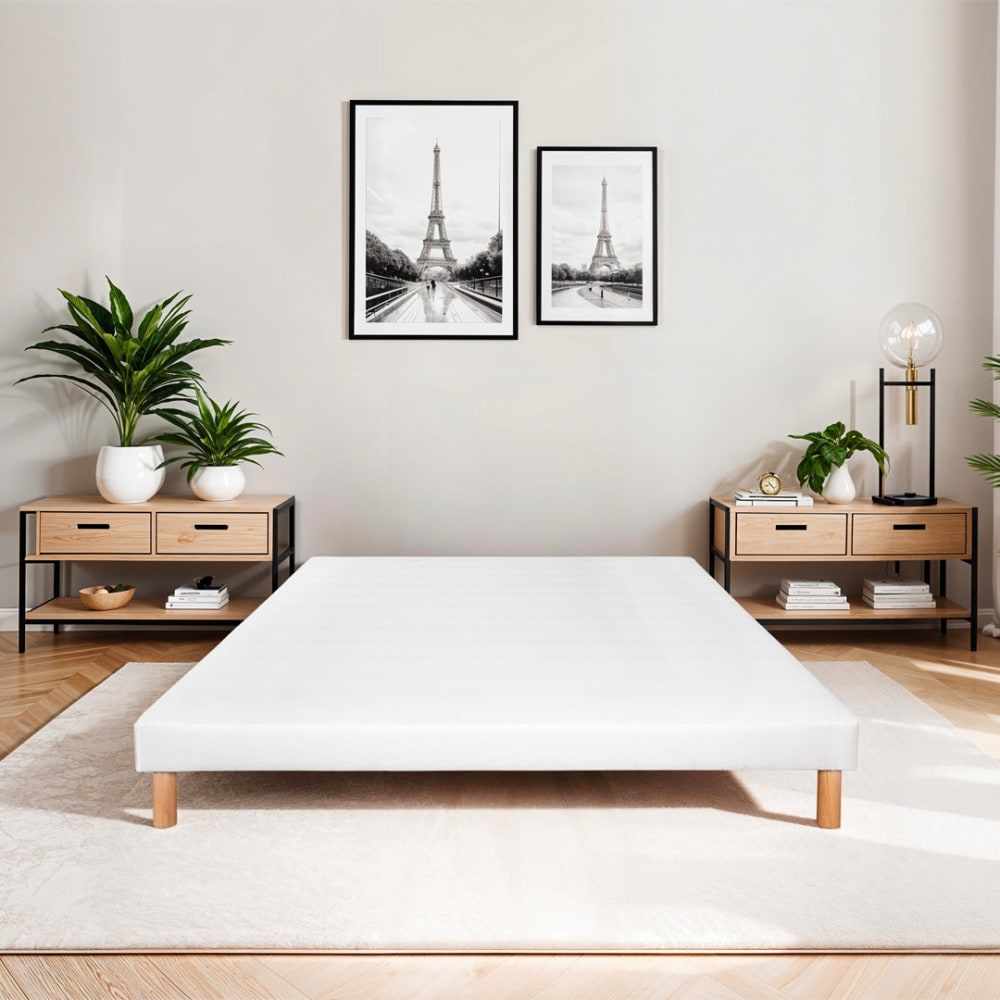 Sommier tapissier tissu blanc 2x80x200 Sommier tapissier tissu blanc 2x80x200