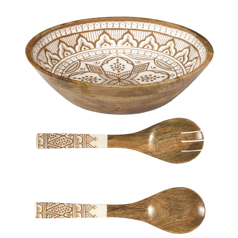 Set saladier + couverts en manguier orange