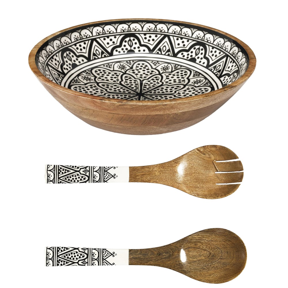 Set saladier + couverts en manguier noir