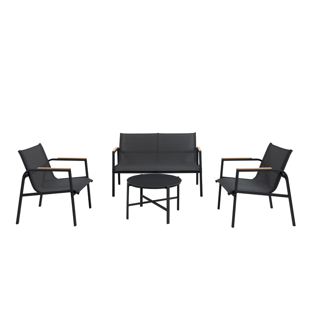 Salon de jardin 4 places en acier noir