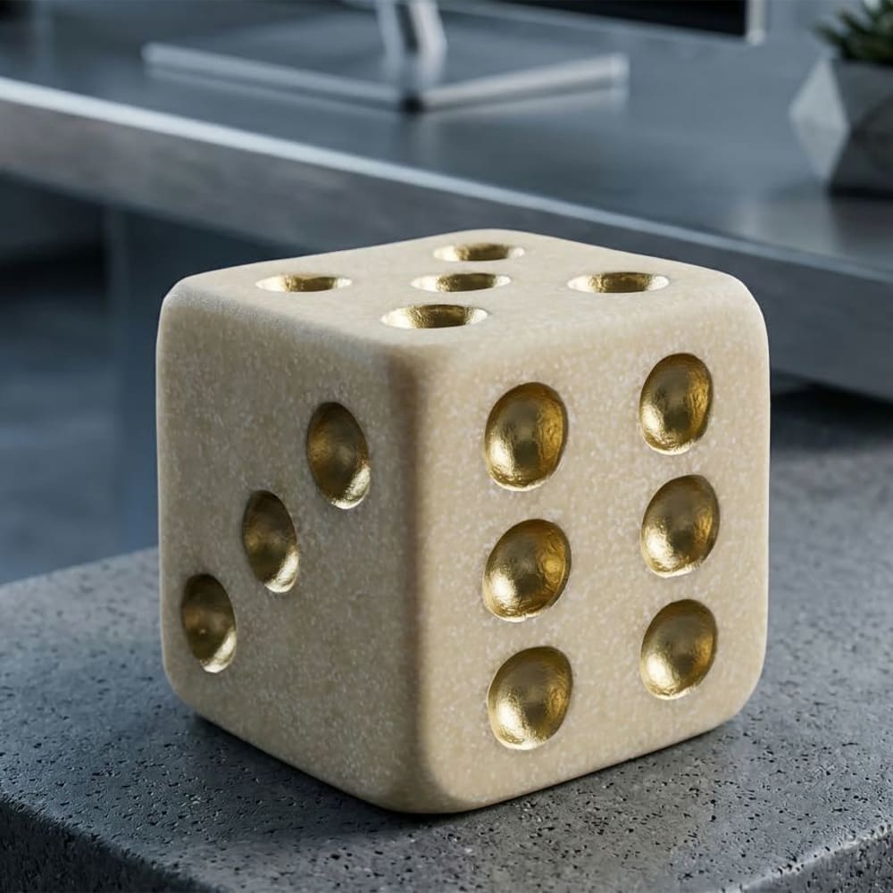 Mauro Ferretti Beige und goldfarbene Harzwürfel, 12 x 12 x 12 cm Beige Harz
