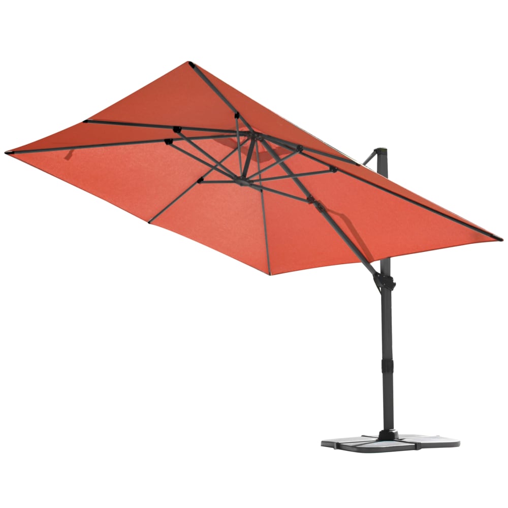 Grand parasol rectangulaire avec rotation 360° aluminium terracotta