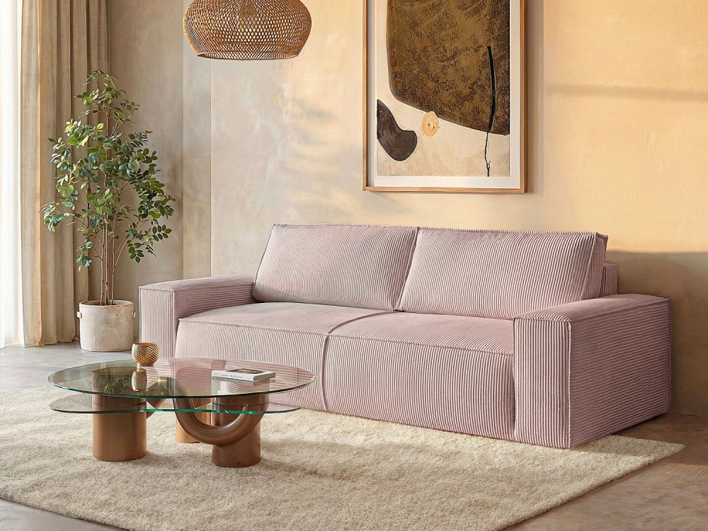 Canapé convertible velours 4 places rose poudré