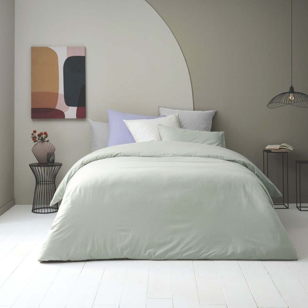 Housse de couette coton lavé oekotex vert tilleul 260x240 cm