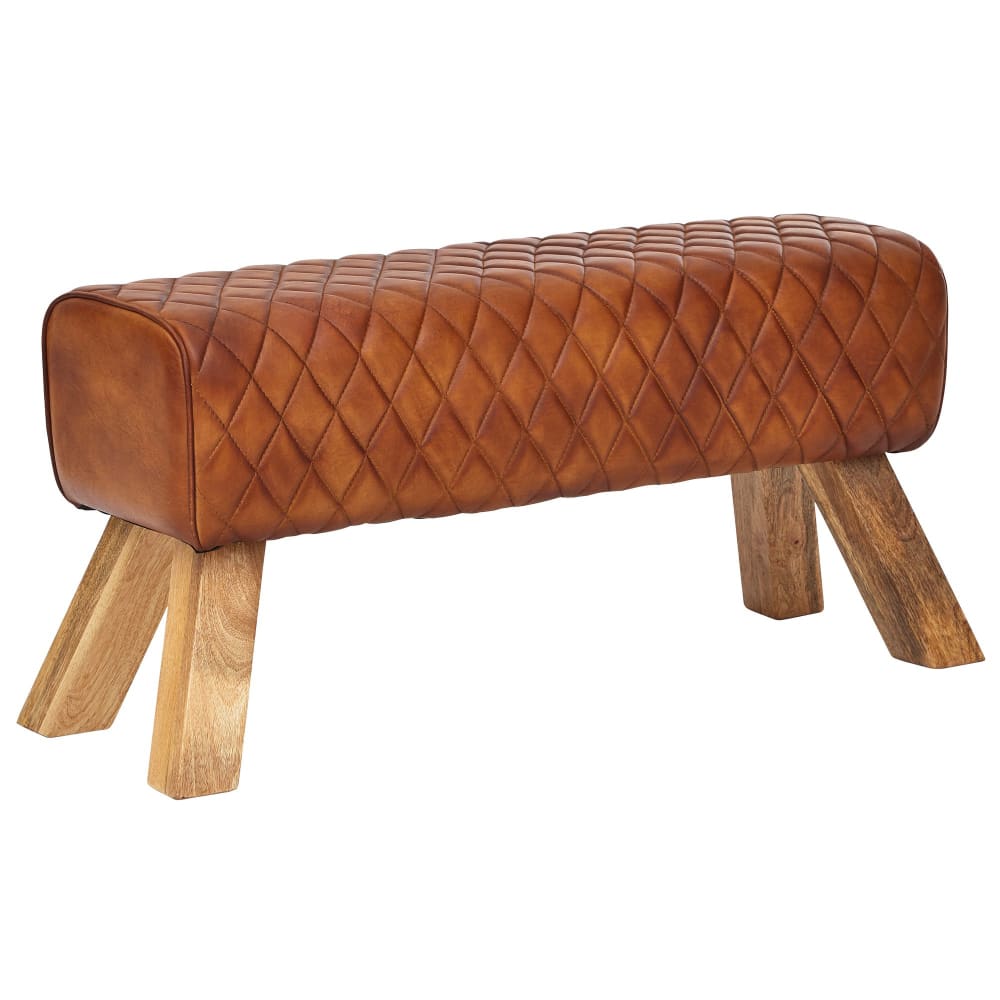 Banc 89 cm en cuir véritable, marron Banc 89 cm en cuir véritable, marron