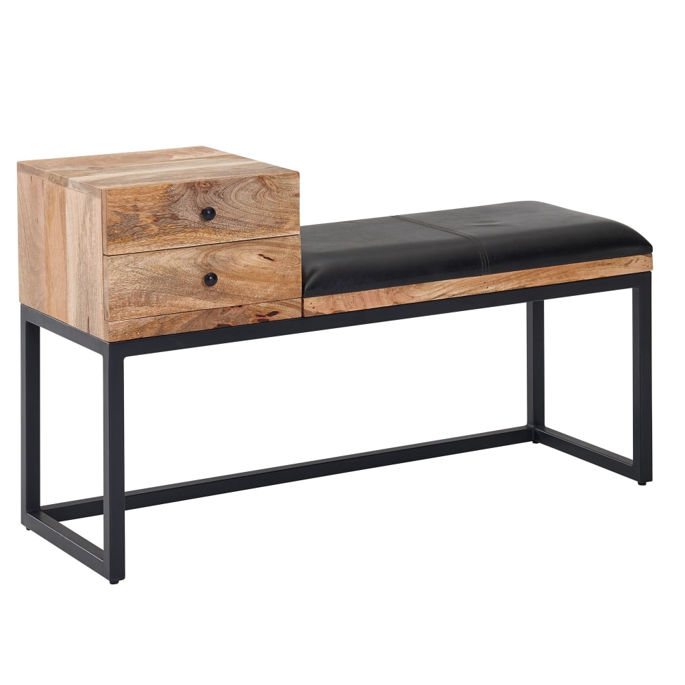 Banc à 2 tiroirs en cuir de chèvre, marron Banc à 2 tiroirs en cuir de chèvre, marron