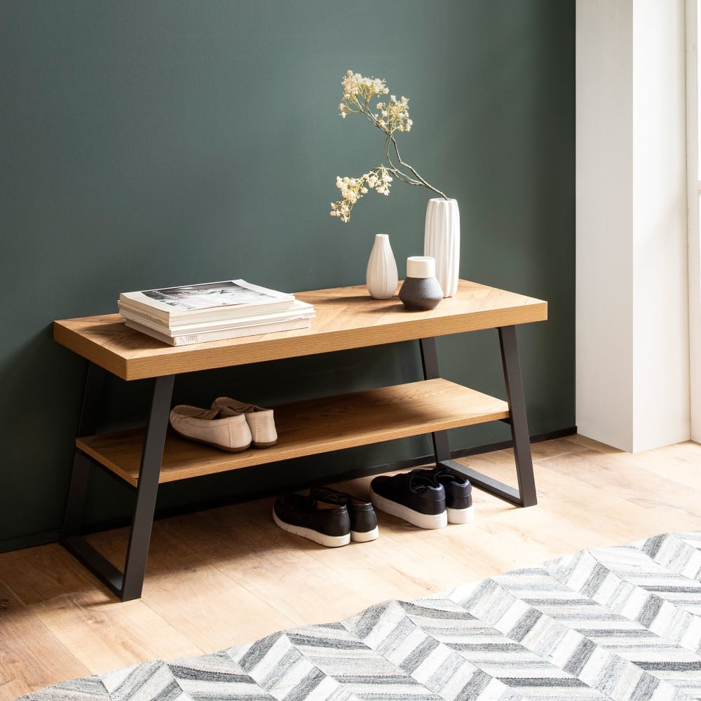 FineBuy Garderobenbank aus MDF, 100 cm Braun style modern Braun Spanplatte