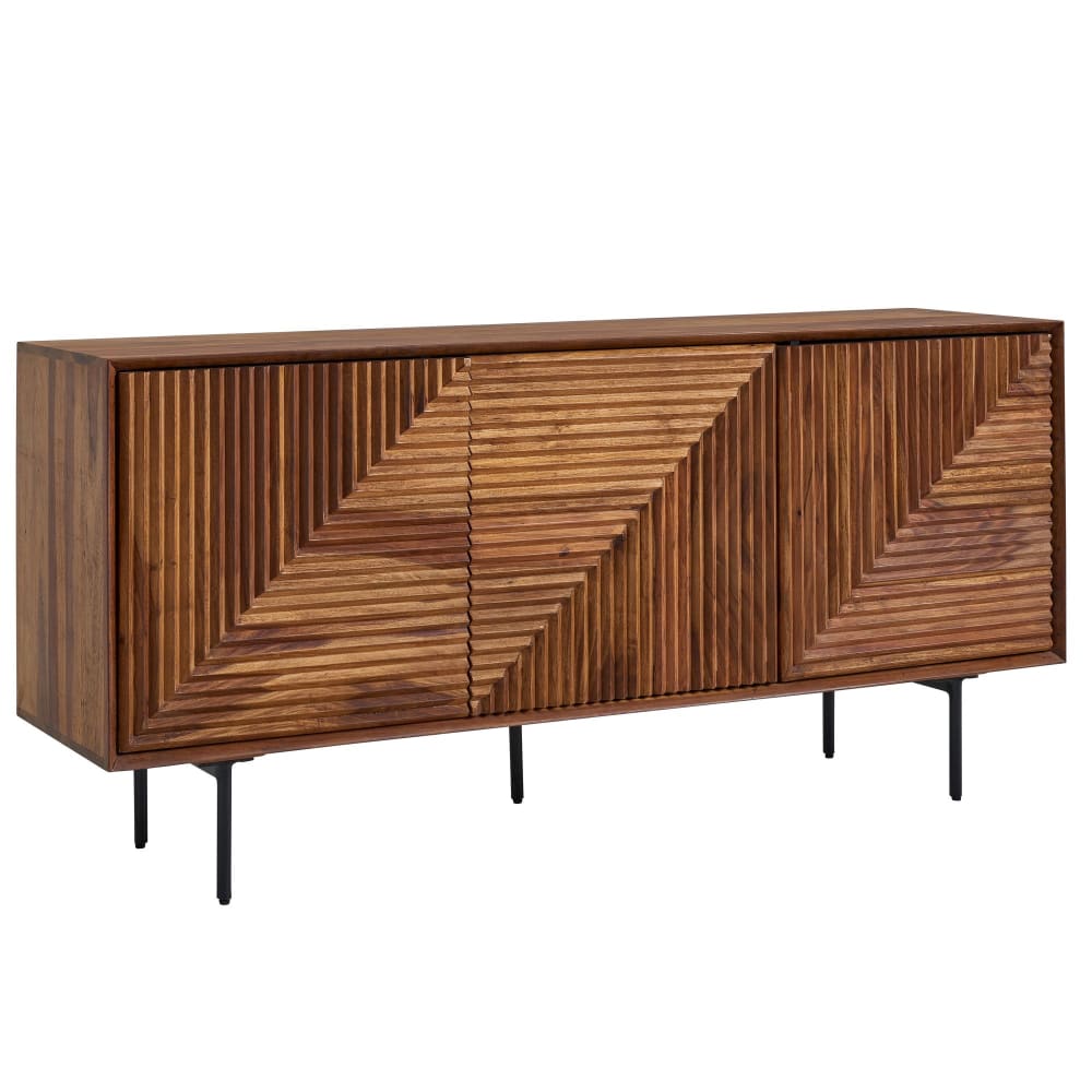 FineBuy Sideboard mit 3 Türen aus Sheesham Massivholz, Braun style modern Braun