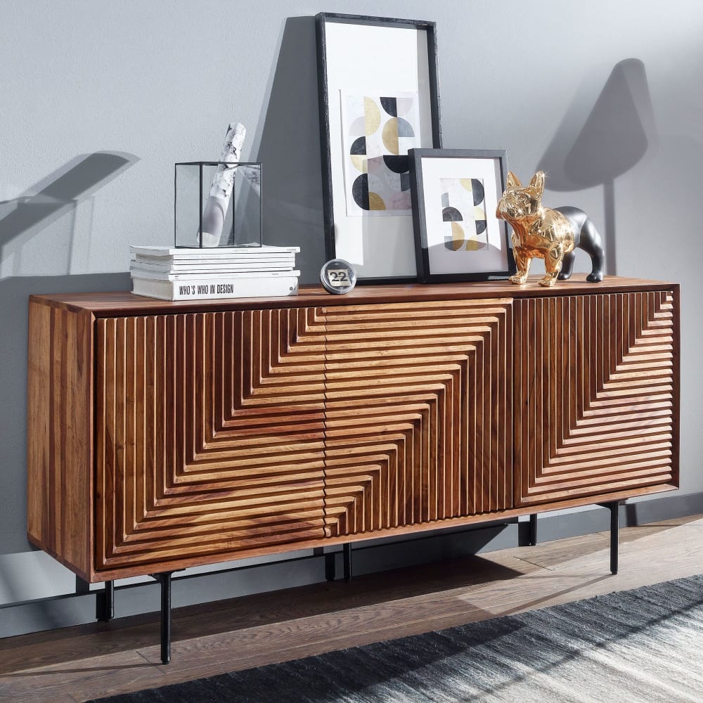 Sideboard mit 3 Türen aus Sheesham Massivholz, Braun - Maisons Du