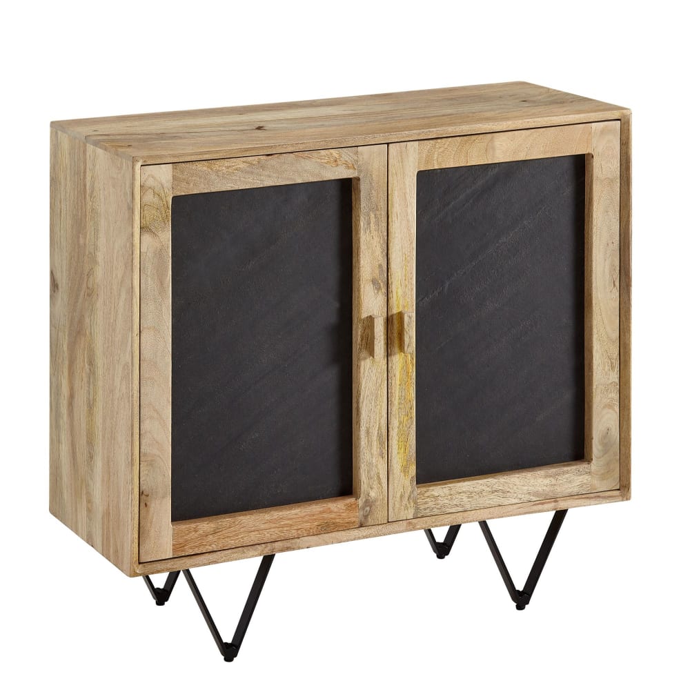 Buffet à 2 portes en bois de manguier massif, marron