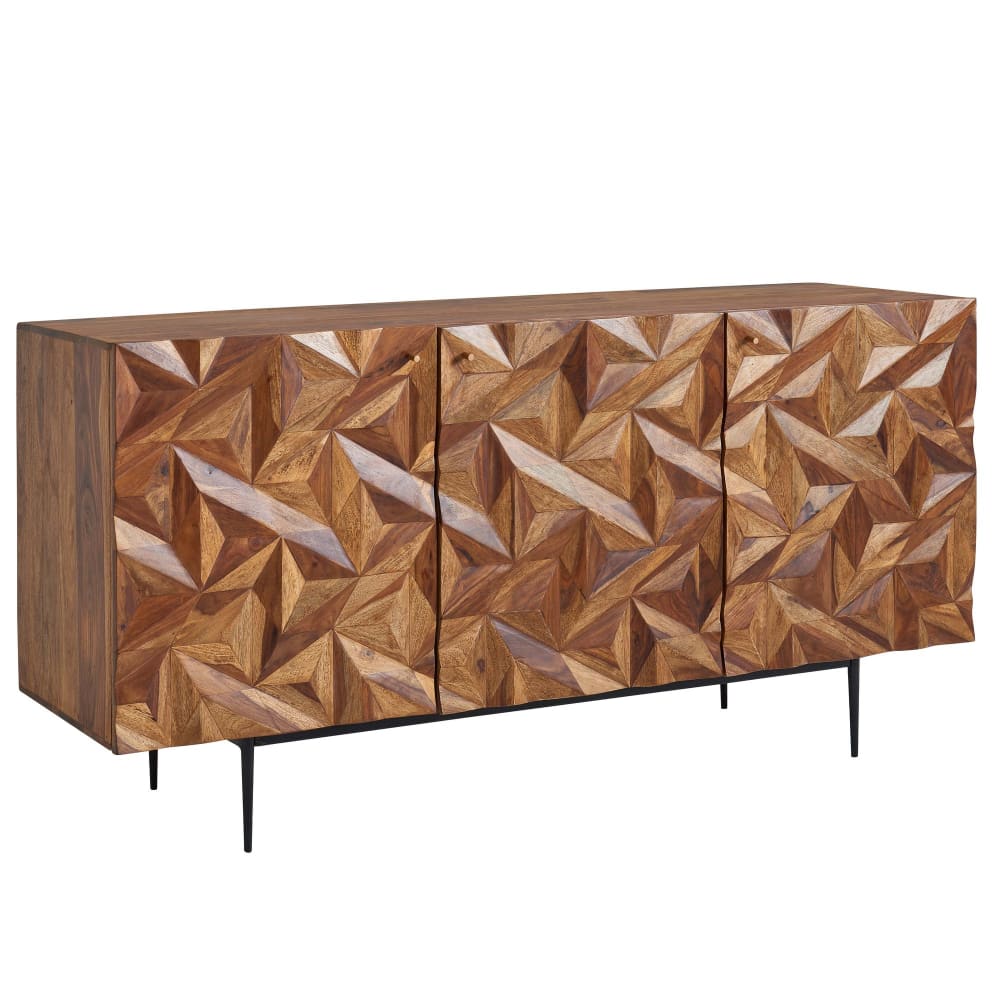FineBuy Sideboard mit 3 Türen aus Sheesham Massivholz, Braun style modern Braun