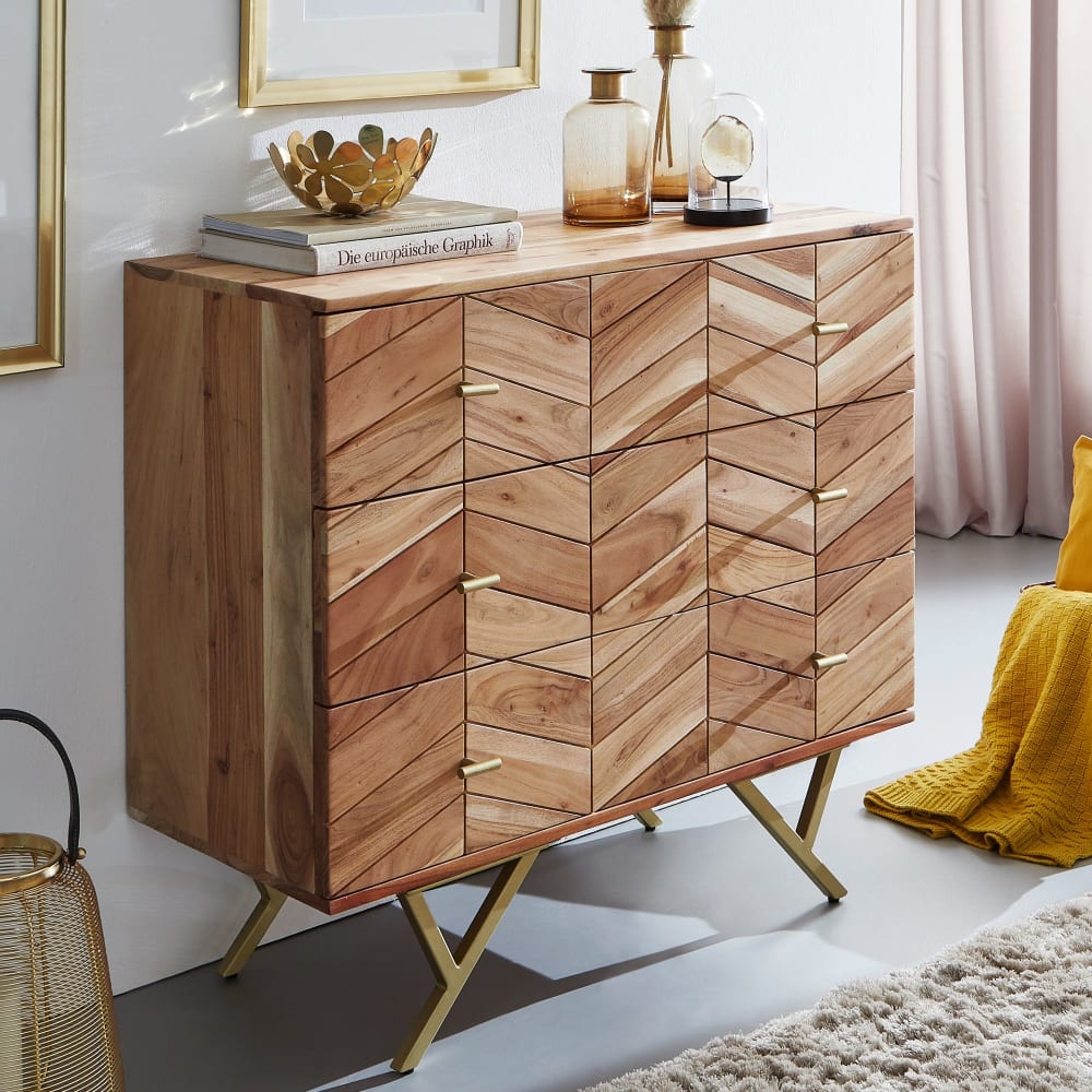 Buffet à 3 tiroirs en bois d'acacia, marron
