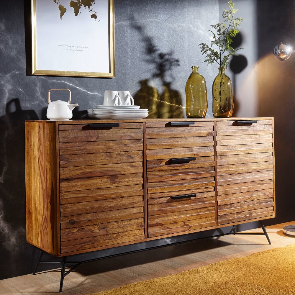 Buffet à 3 tiroirs en bois de sheesham, marron