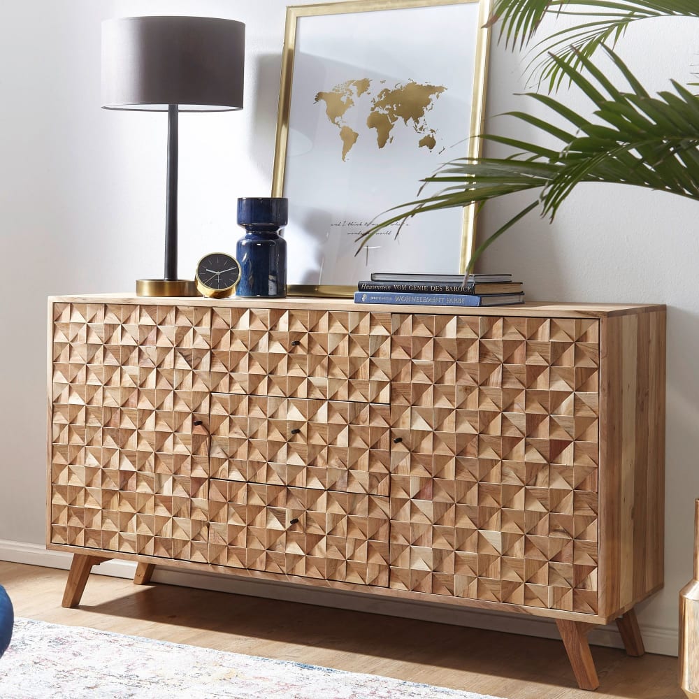 Buffet à 3 tiroirs en bois d'acacia, marron