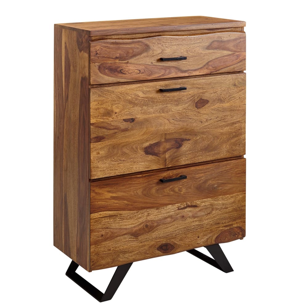 FineBuy Sideboard mit 3 Schubladen aus Sheesham Braun style modern Braun Holz