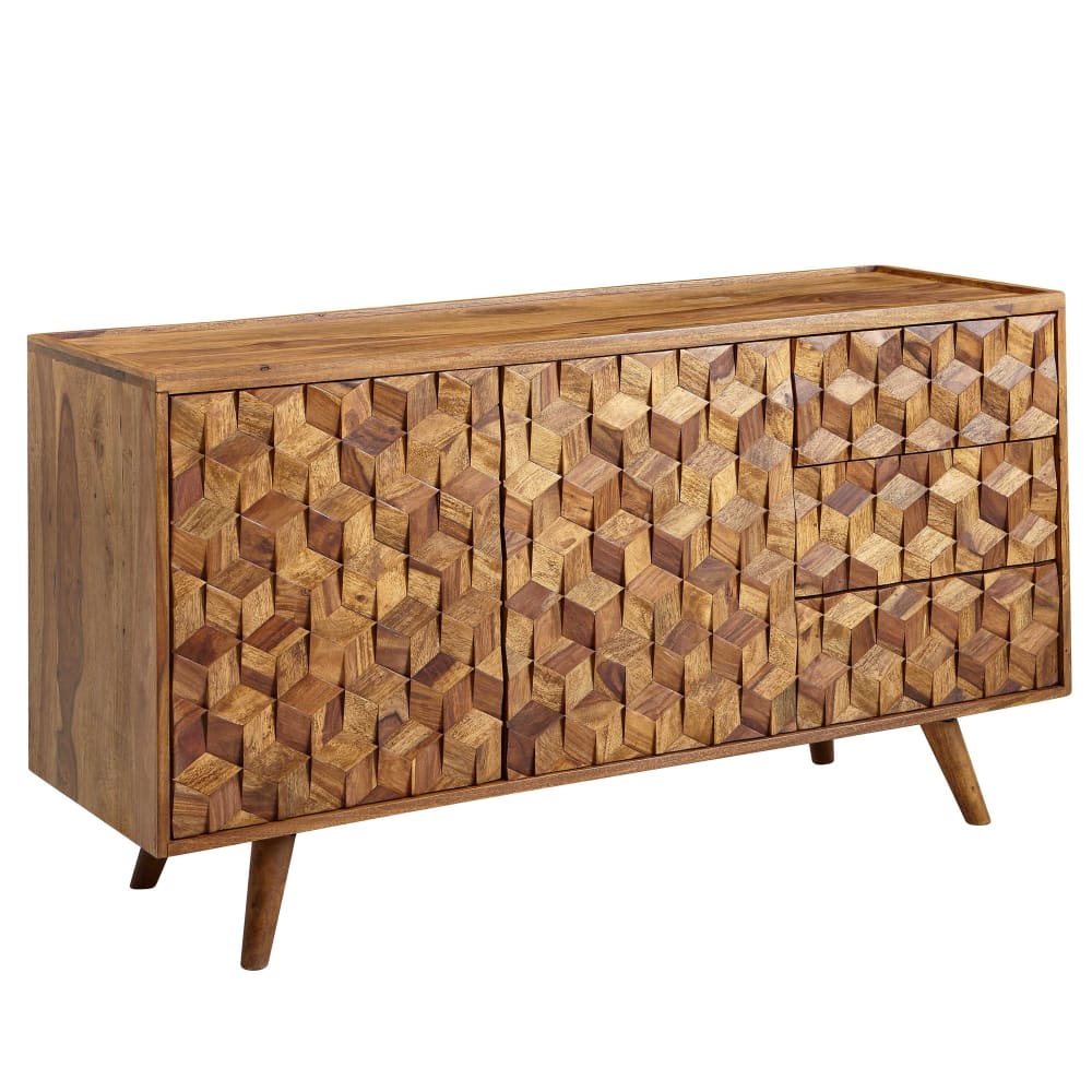 FineBuy Sideboard mit 3 Schubladen aus Sheesham, Braun style modern Braun Holz
