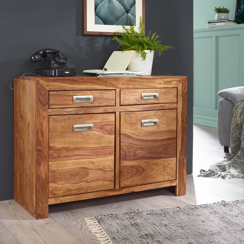 Sideboard mit 2 Schubladen aus Sheesham Massivholz, Braun -