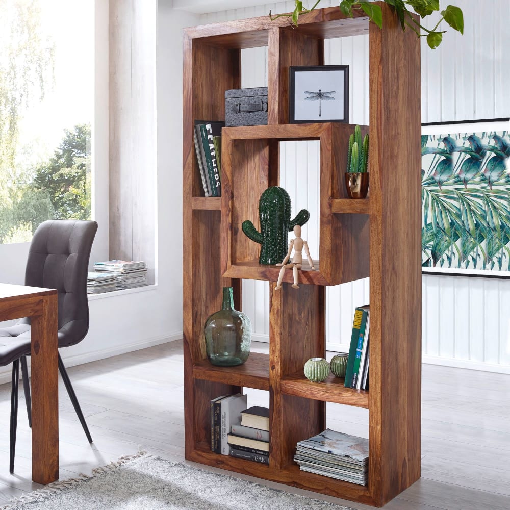 Bücherregal mit 7 Fächern aus Sheesham Massivholz, Braun -