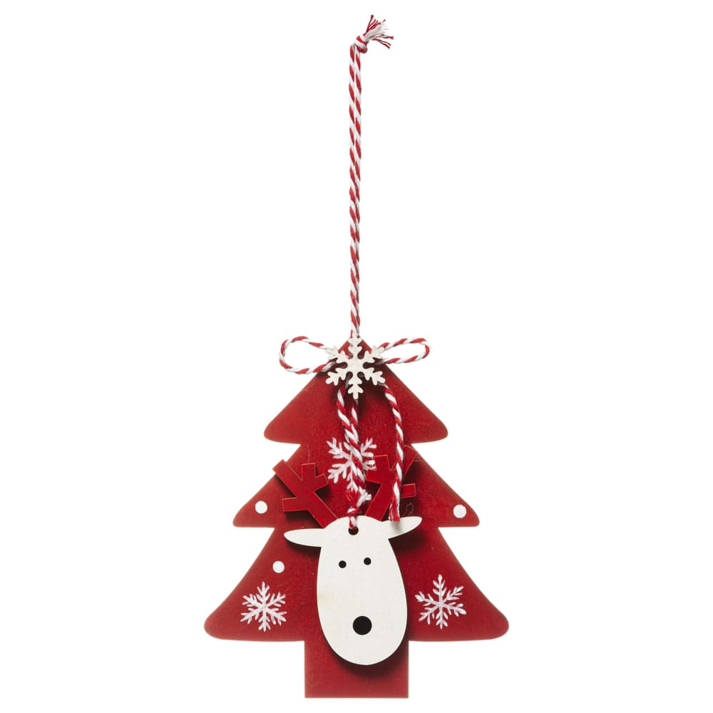 Colgante de madera en forma de árbol de navidad con reno