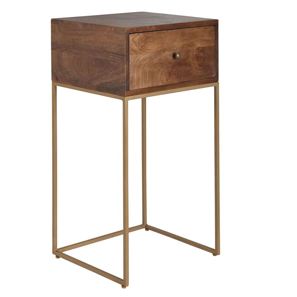 Table de chevet avec tiroirs en bois de manguier, marron Table de chevet avec tiroirs en bois de manguier, marron