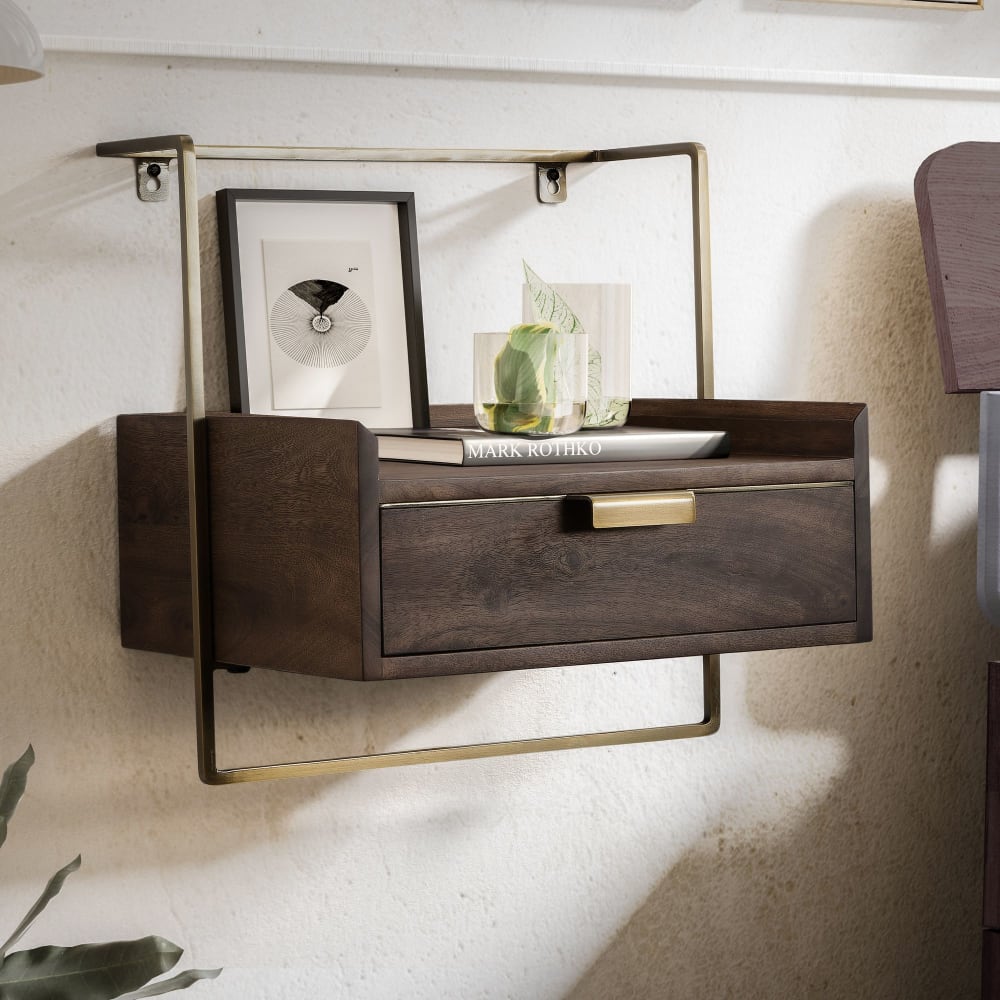 Table de chevet en bois massif, marron foncé