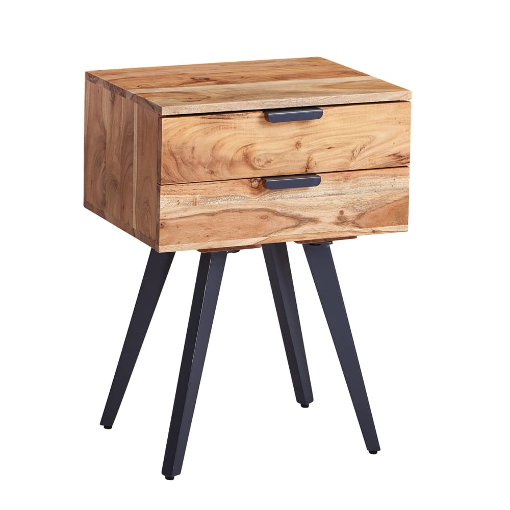 Table de chevet à 2 tiroirs en bois d'acacia, marron Table de chevet à 2 tiroirs en bois d'acacia, marron