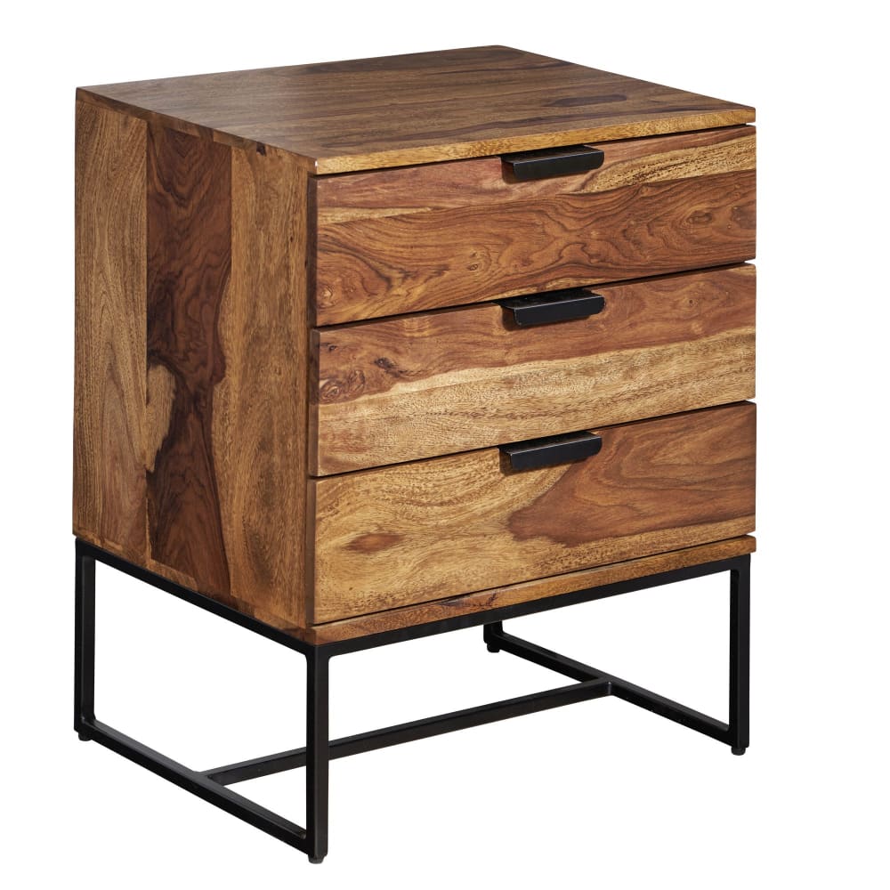Chevet pour lit boxspring à 3 tiroirs en bois de sheesham, marron
