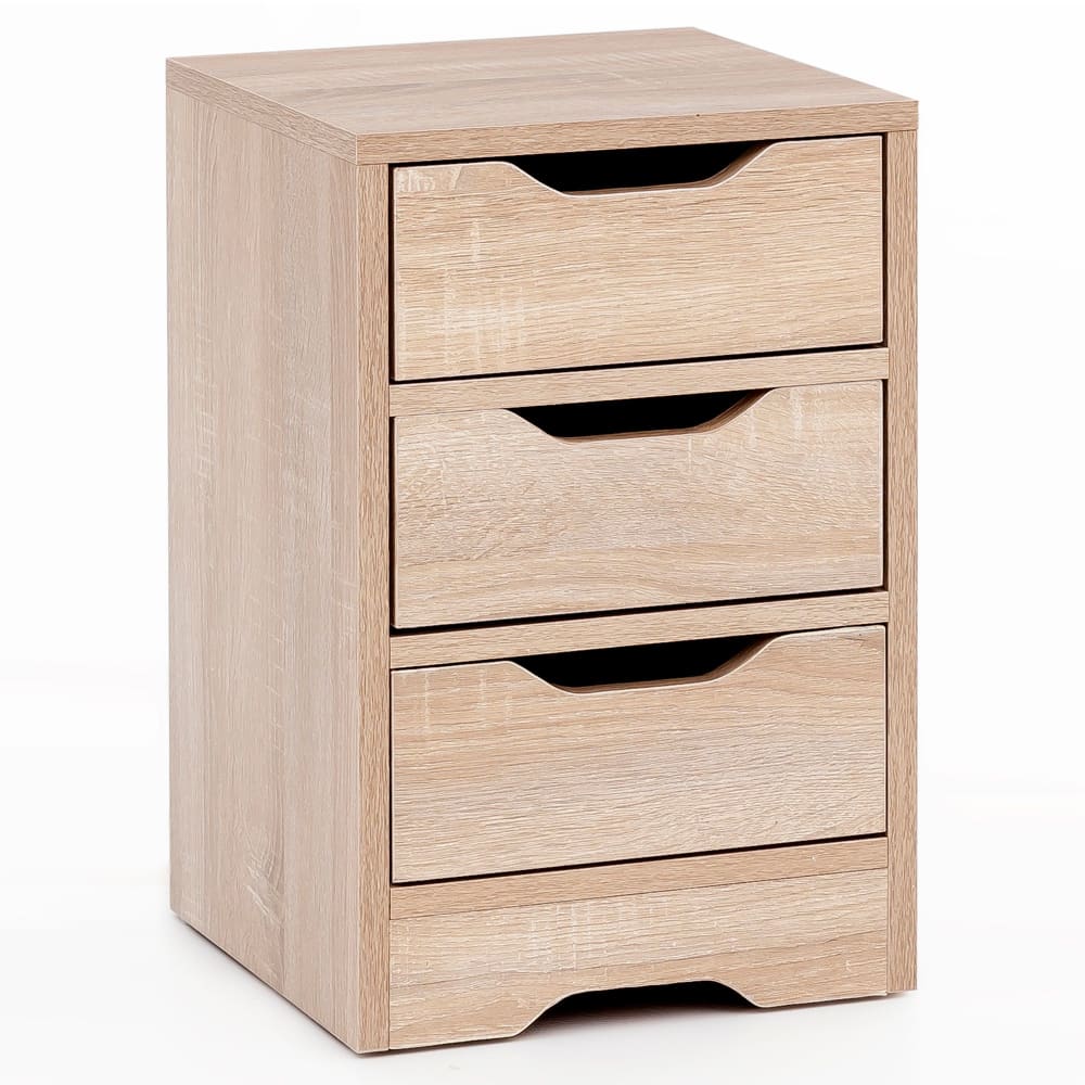 FineBuy Nachtschrank mit 3 Schubladen aus Spanplatte, Sonoma style modern Grau Spanplatte