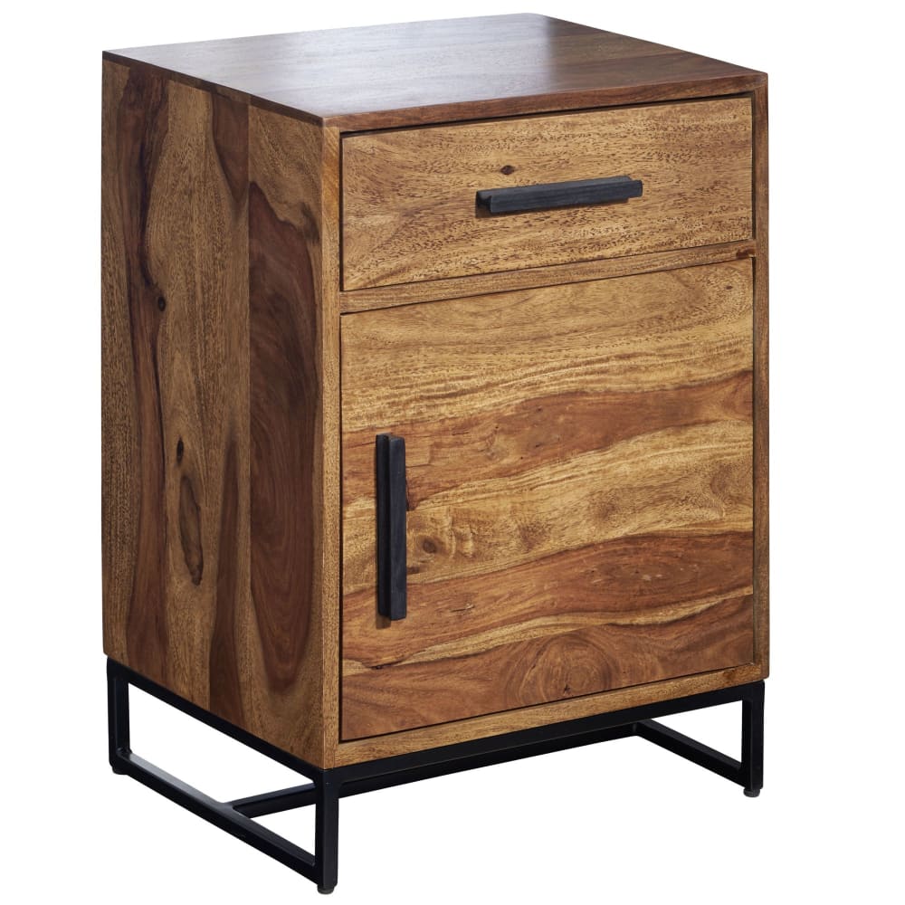 FineBuy Nachttisch für Boxspringbett mit Schubladen aus Sheesham, Braun style industrial Braun Holz