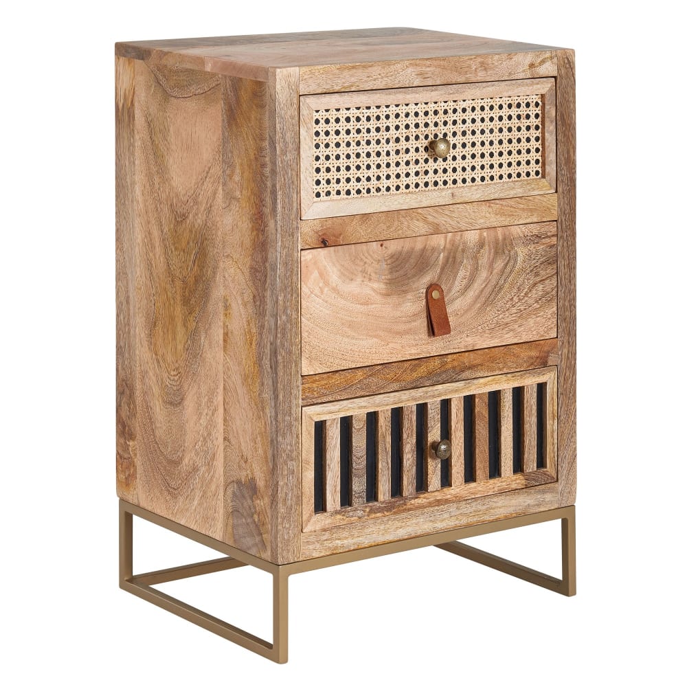 Table de chevet à 3 tiroirs en bois de manguier, marron Table de chevet à 3 tiroirs en bois de manguier, marron